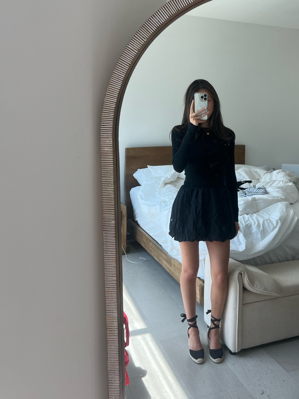 Gap Black Long-Sleeve Mini Dress with Bubble Skirt
